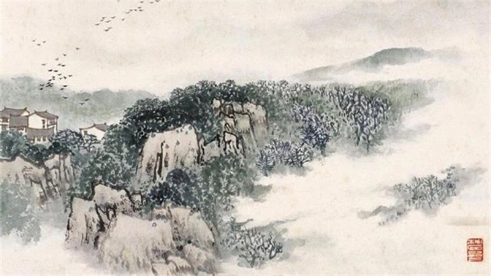 石材人工制作的山水畫作背景牆